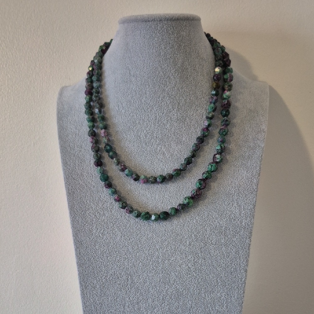 Faceted Zosite Long Necklace,Matching Braclet